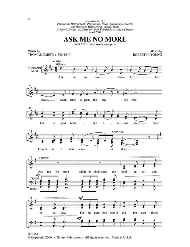 Robert H. Young Ask Me No More Gemischter Chor mit Begleitung