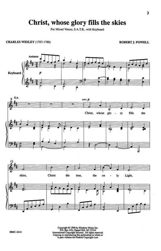 Robert J. Powell Christ, Whose Glory Fills The Skies (Arr. Robert J. Powell) Gemischter Chor mit Klavier/Orgel