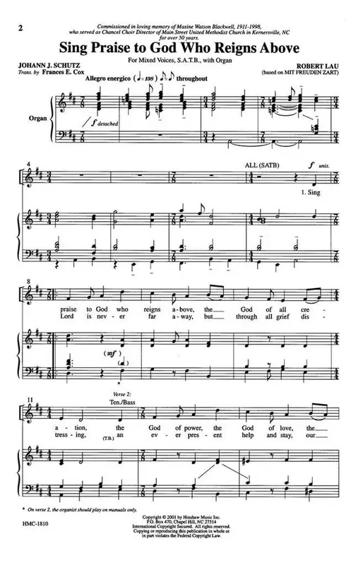 Robert Lau Sing Praise To God Who Reigns Above (Arr. Robert Lau) Gemischter Chor mit Klavier/Orgel