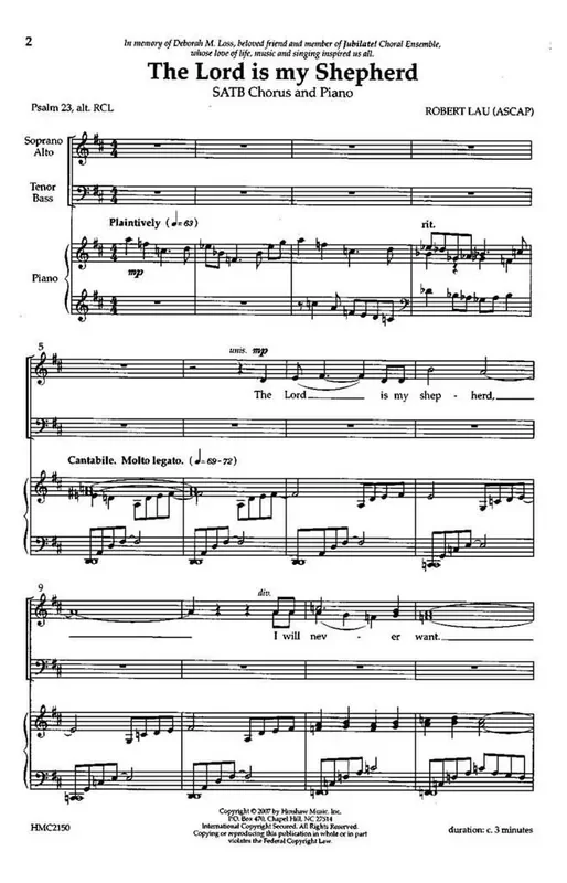 Robert Lau The Lord Is My Shepherd (Arr. Robert Lau) Gemischter Chor mit Klavier/Orgel