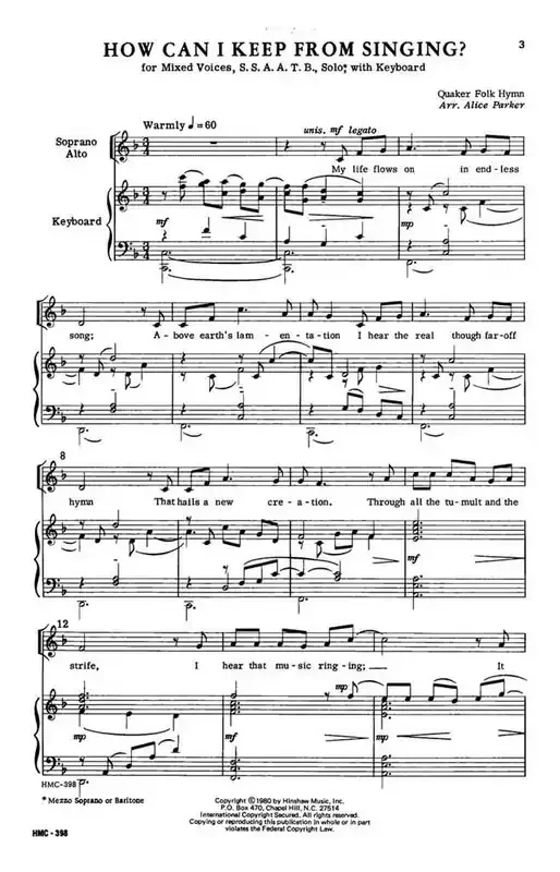 Robert Lowry How Can I Keep From Singing? (Arr. Alice Parker) Gemischter Chor mit Klavier/Orgel
