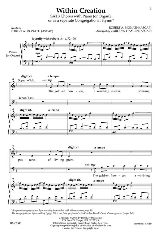 Robert Monath Within Creation (Arr. Carolyn Hamlin) Gemischter Chor mit Klavier/Orgel