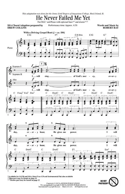 Robert Ray He Never Failed Me Yet (Arr. Drew Collins) Frauenchor mit Begleitung