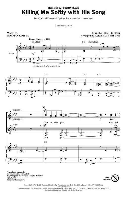 Roberta Flack Killing Me Softly with His Song (Arr. Paris Rutherford) Frauenchor mit Begleitung