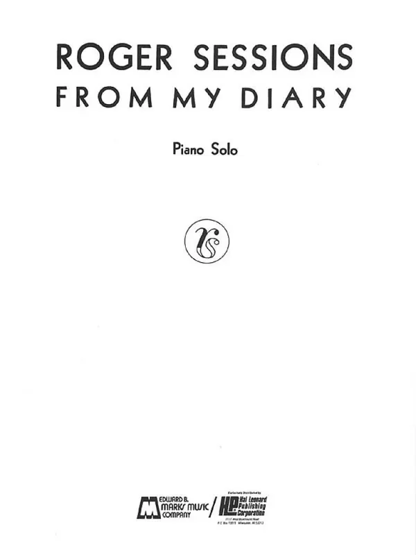 Roger Sessions From My Diary Klavier Solo