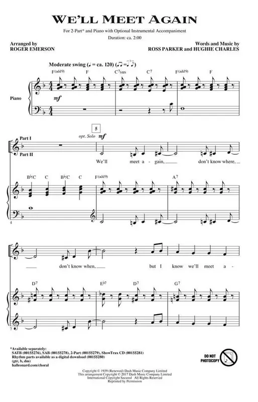 Ross Parker We‘ll Meet Again (Arr. Roger Emerson) Frauenchor mit Begleitung