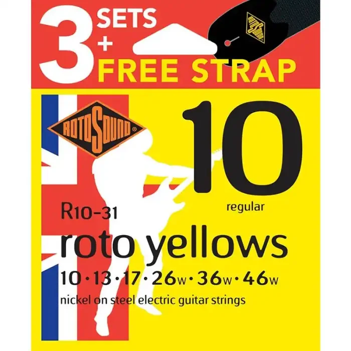 Rotosound Roto 3-pack with free strap – 3 string sets electric nickel wound 10-46, regular