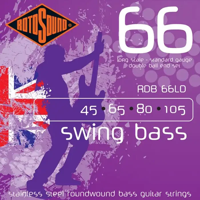 Rotosound Swing Bass 66 snarenset basgitaar, stainless steel, 45-105 double ball end, standard gauge