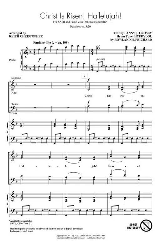 Rowland H. Prichard Christ is Risen! Hallelujah! (Arr. Keith Christopher) Gemischter Chor mit Klavier/Orgel