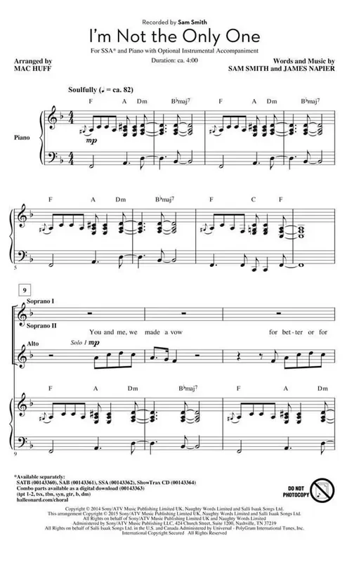 Sam Smith I‘m Not the Only One (Arr. Mac Huff) Frauenchor mit Begleitung