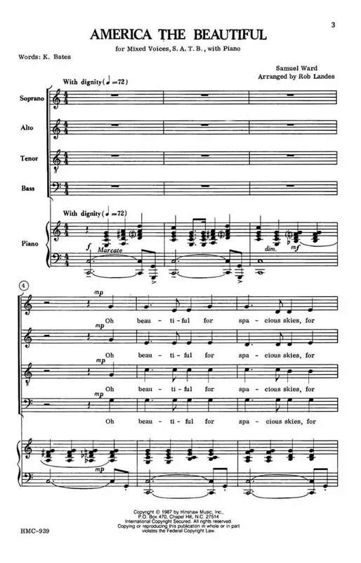 Samuel A. Ward America The Beautiful (Arr. Rob Landes) Gemischter Chor mit Klavier/Orgel