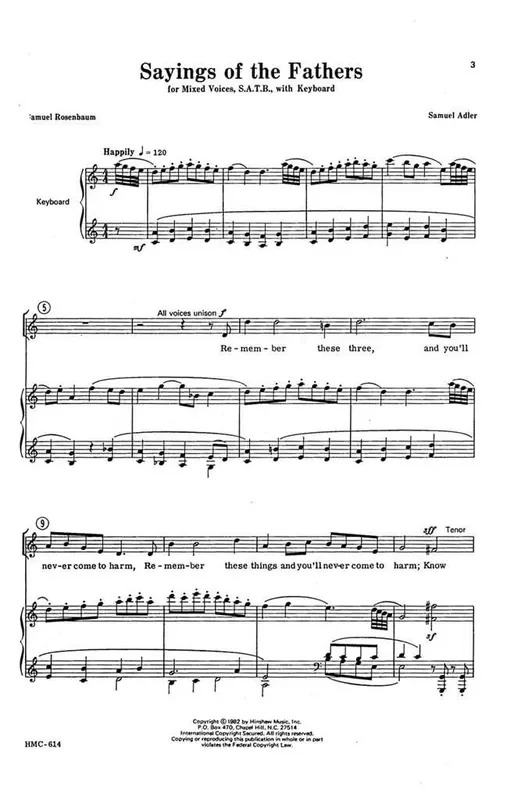 Samuel Adler Sayings Of The Fathers (Arr. Samuel Adler) Gemischter Chor mit Klavier/Orgel