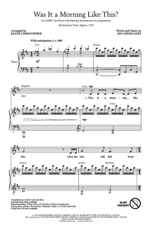 Sandi Patty Was It a Morning Like This? (Arr. Keith Christopher) Gemischter Chor mit Begleitung