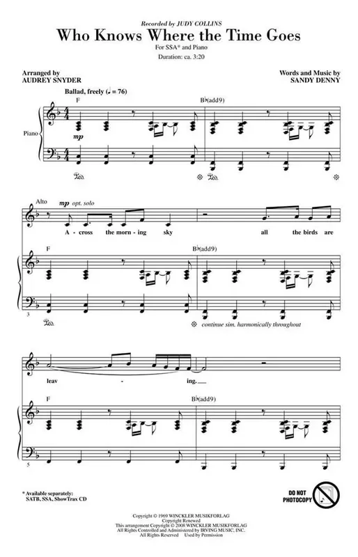 Sandy Denny Who Knows Where the Time Goes (Arr. Audrey Snyder) Frauenchor mit Begleitung