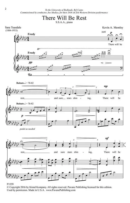 Sara Teasdale There Will Be Rest Frauenchor mit Begleitung