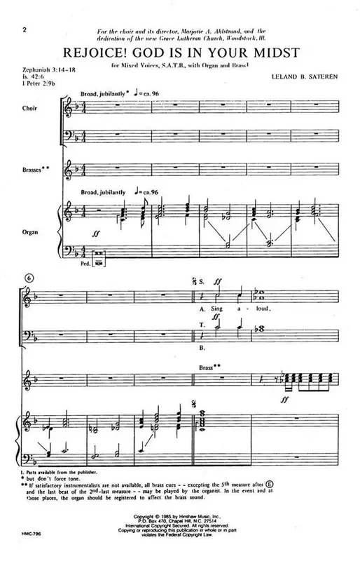 Sateren Leland Rejoice! God Is In Your Midst (Arr. Sateren Leland) Gemischter Chor mit Klavier/Orgel