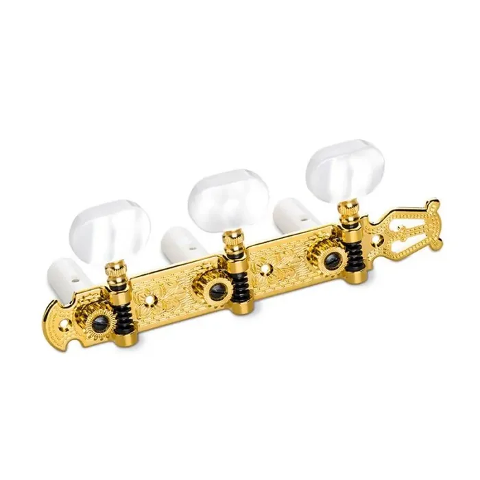 Schaller machine heads Lyra model, acrylic white pegs, white string rollers, gold