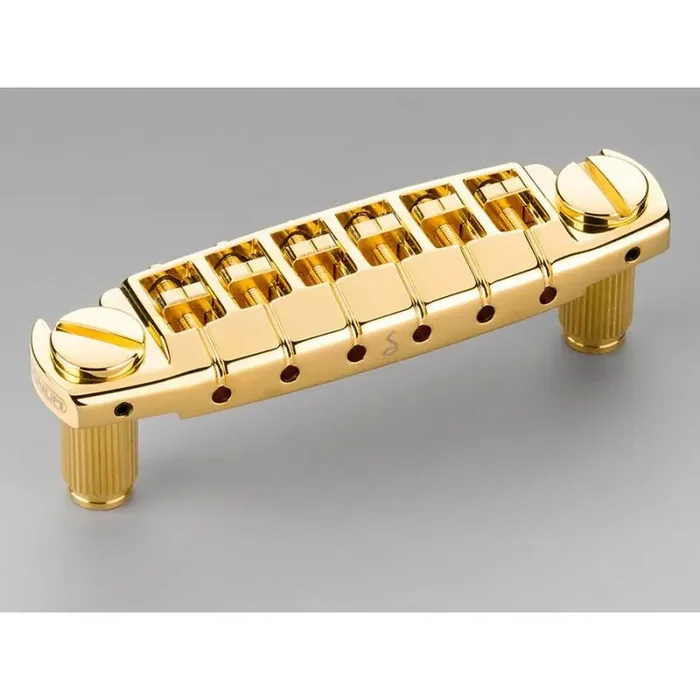 Schaller Signum guitar bridge with locking studs, 10,5mm spacing, 12″ radius, gold