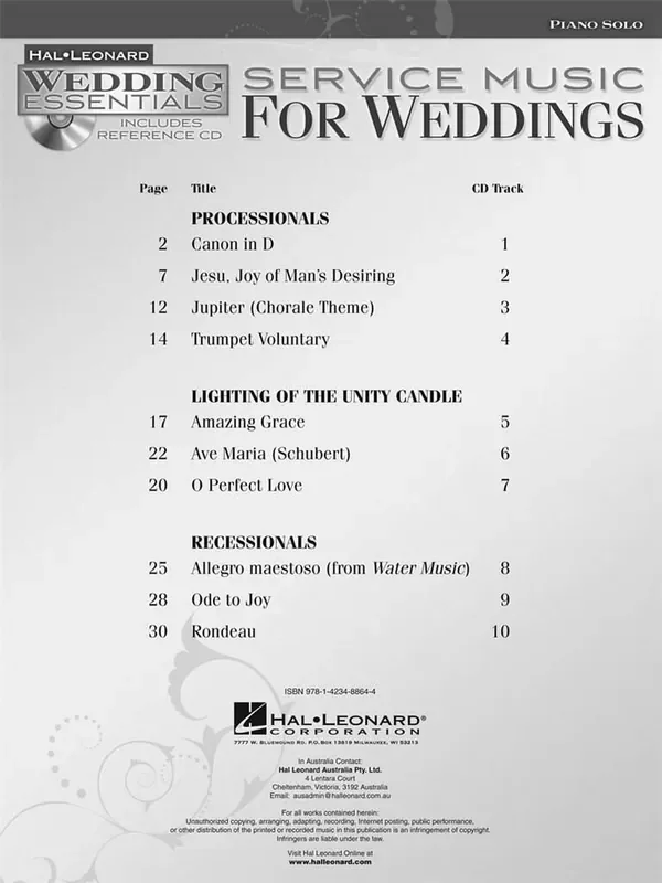 Service Music For Weddings Klavier Solo