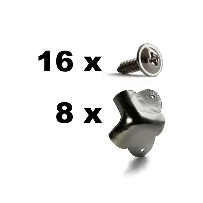 Set Corners w/ cutaway 2 leg, silver + Screws