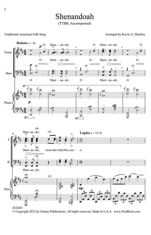 Shenandoah (Arr. Kevin A. Memley) Männerchor mit Begleitung