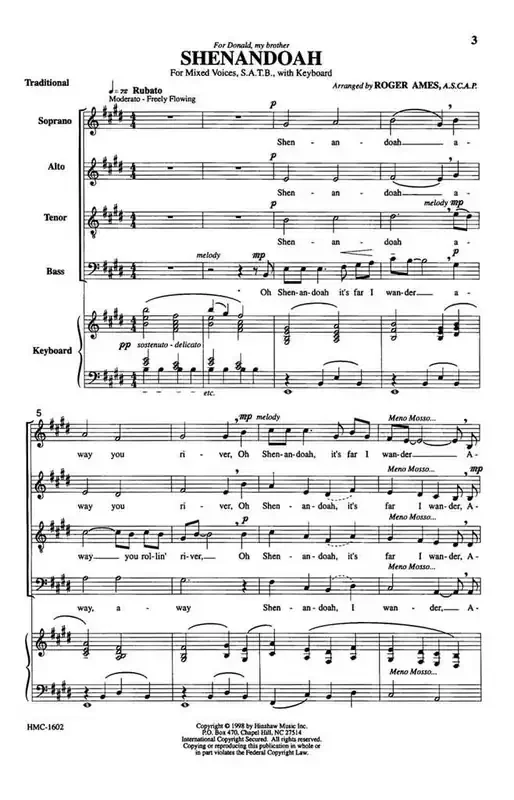 Shenandoah (Arr. Roger Ames) Gemischter Chor mit Klavier/Orgel