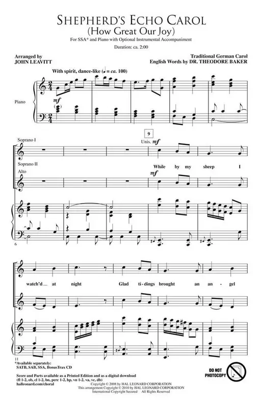 Shepherd‘s Echo Carol (Arr. John Leavitt) Frauenchor mit Begleitung