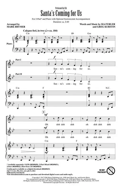 Sia Furler Santa‘s Coming for Us (Arr. Mark Brymer) Frauenchor mit Begleitung