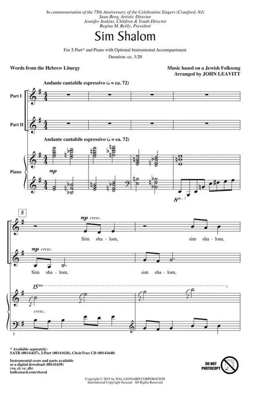 Sim Shalom (Prayer for Peace) (Arr. John Leavitt) Frauenchor mit Begleitung