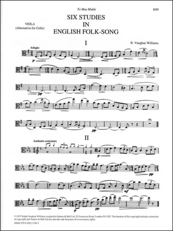Six Studies In English Folk Song Viola Solo