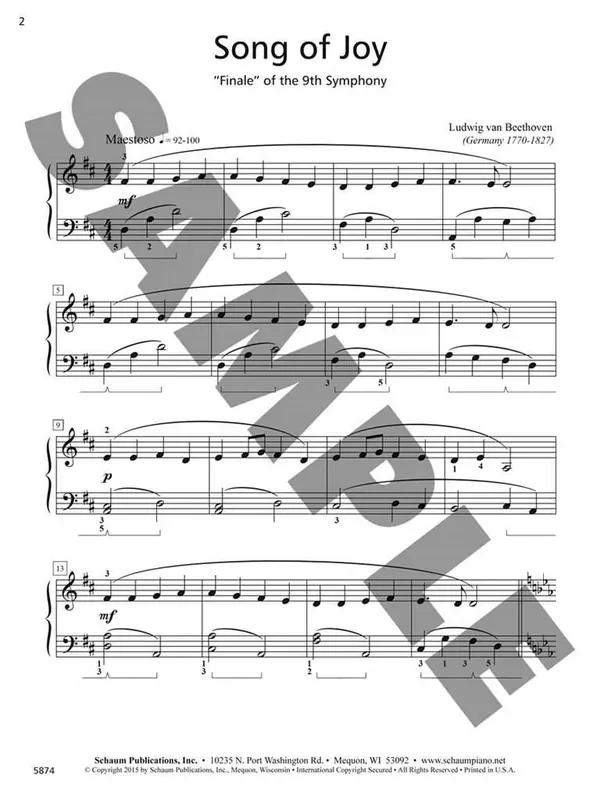 Song Of Joy Klavier Solo