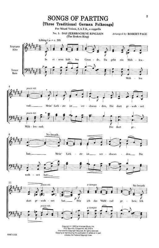 Songs of Parting (Three Traditional German) (Arr. Robert Page) Gemischter Chor A cappella