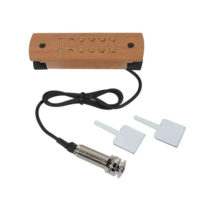 Soundhole pickup with solid walnut cover, humbucker with adjustable poles and endpin jack