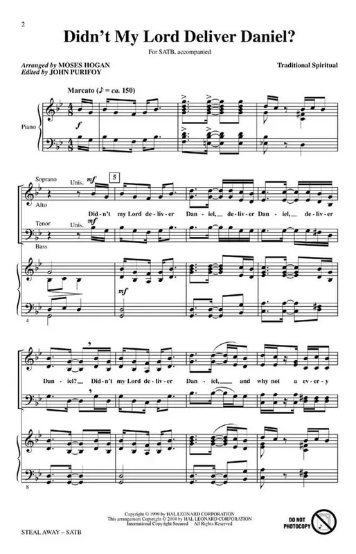 Steal Away (Arr. Moses Hogan) Gemischter Chor mit Begleitung