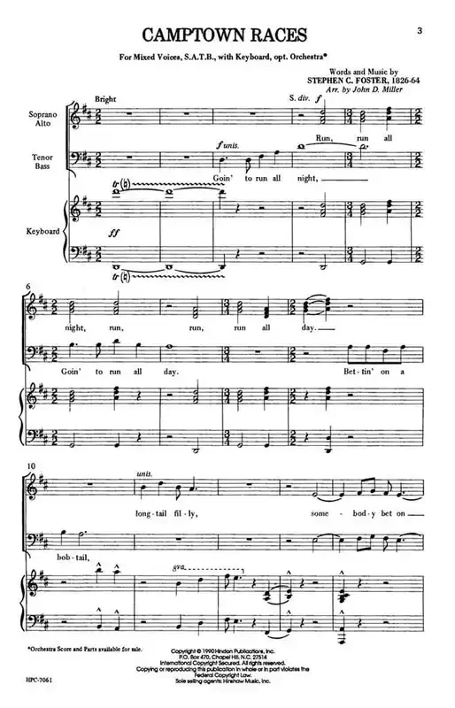 Stephen Foster Camptown Races (Arr. John Miller) Gemischter Chor mit Klavier/Orgel