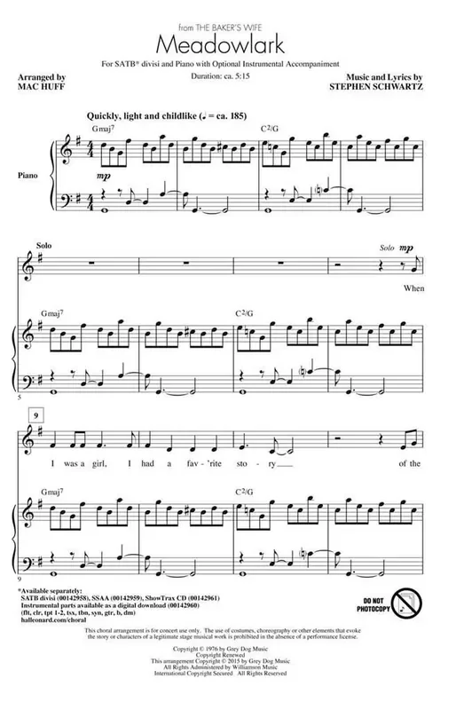 Stephen Schwartz Meadowlark (Arr. Mac Huff) Gemischter Chor mit Begleitung