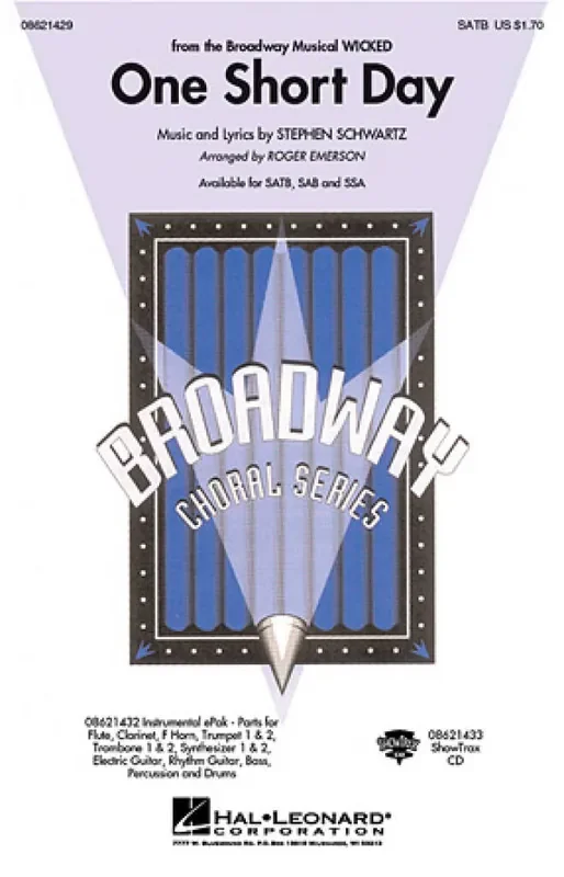 Stephen Schwartz One Short Day (Arr. Roger Emerson) Gemischter Chor mit Klavier/Orgel