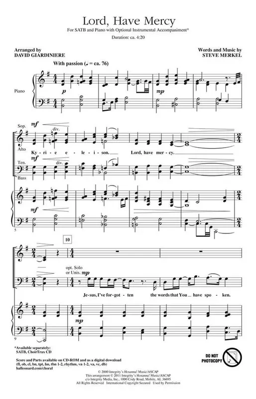 Steve Merkel Lord, Have Mercy (Arr. David Giardiniere) Gemischter Chor mit Begleitung
