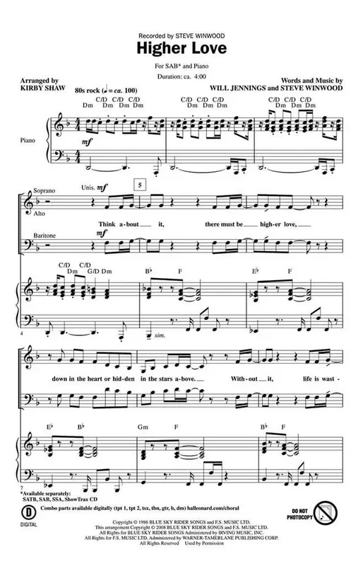Steve Winwood Higher Love (Arr. Kirby Shaw) Gemischter Chor mit Begleitung