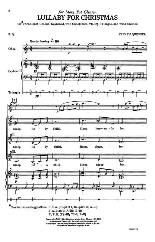 Steven Quesnel Lullaby For Christmas (Arr. Steven Quesnel) Gemischter Chor mit Begleitung