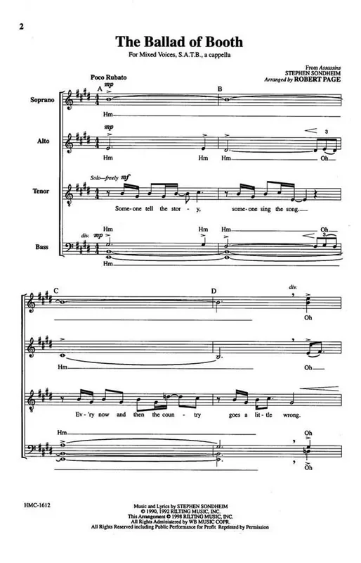 Steven Sondheim The Ballad Of Booth (Arr. Robert Page) Gemischter Chor mit Klavier/Orgel