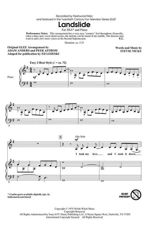 Stevie Nicks Landslide (Arr. Adam Anders) Frauenchor mit Begleitung