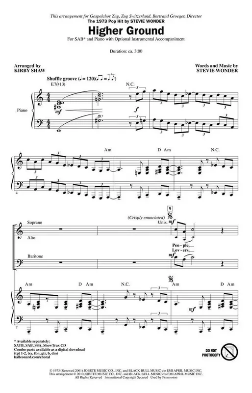 Stevie Wonder Higher Ground (Arr. Kirby Shaw) Gemischter Chor mit Begleitung