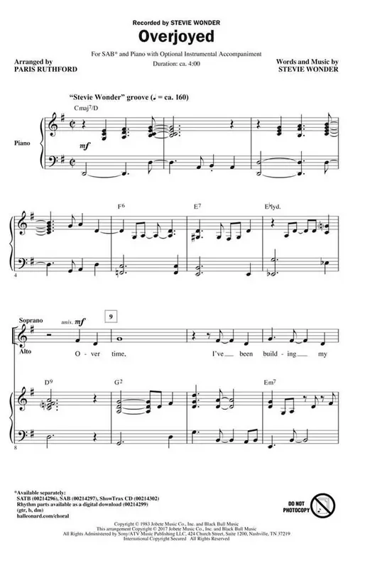 Stevie Wonder Overjoyed (Arr. Paris Rutherford) Gemischter Chor mit Begleitung