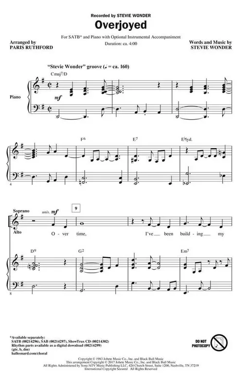 Stevie Wonder Overjoyed (Arr. Paris Rutherford) Gemischter Chor mit Begleitung
