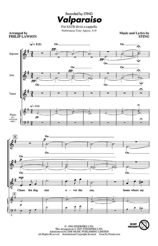 Sting Valparaiso (Arr. Philip Lawson) Gemischter Chor mit Begleitung