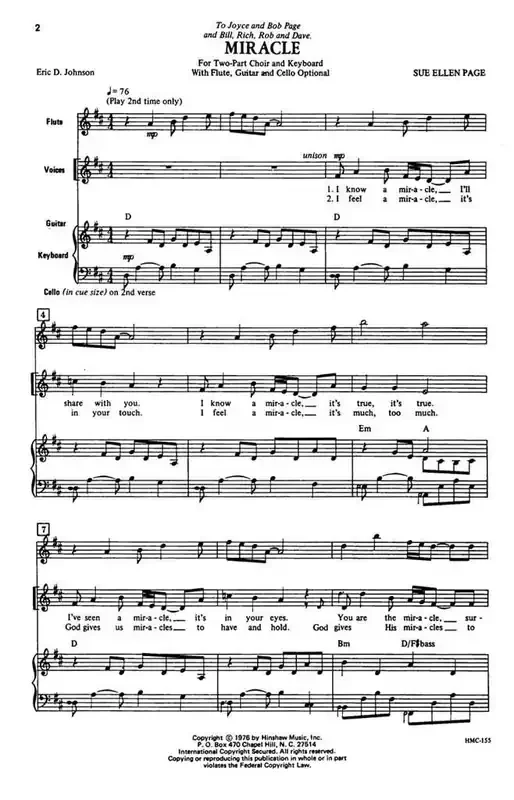 Sue Ellen Page Miracle (Arr. Sue Ellen Page) Frauenchor mit Klavier/Orgel