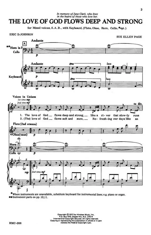 Sue Ellen Page The Love Of God Flows Deep And Strong (Arr. Sue Ellen Page) Gemischter Chor mit Klavier/Orgel