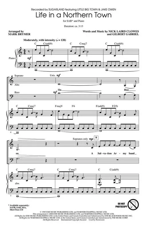 Sugarland Life in a Northern Town (Arr. Mark Brymer) Gemischter Chor mit Begleitung