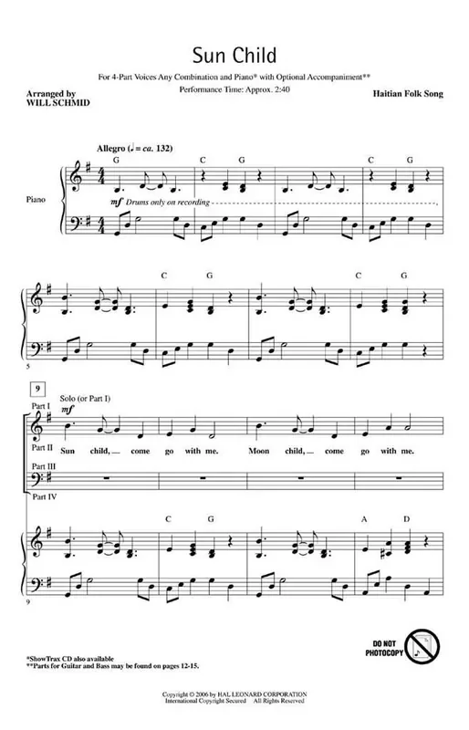 Sun Child (Arr. Will Schmid) Gemischter Chor mit Begleitung